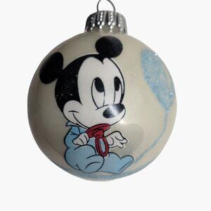 Disney Baby Mickey Mouse Christmas Ornament Mercury Glass Glitter Balloon Vtg